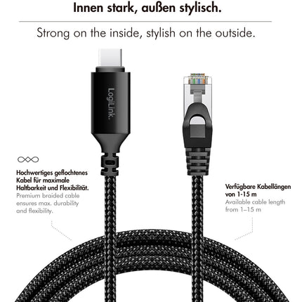 Kabel USB-C na RJ45 Ethernet, 1 Gbps, délka 2m