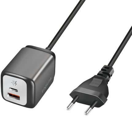 USB nabíječka 1xUSB-A + 1xUSB-C s pevným kabelem 1.5m GaN 30W