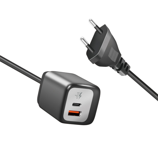 USB nabíječka 1xUSB-A + 1xUSB-C s pevným kabelem 1.5m GaN 30W
