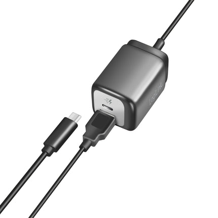 USB nabíječka 1xUSB-A + 1xUSB-C s pevným kabelem 1.5m GaN 30W
