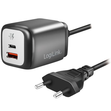 USB nabíječka 1xUSB-A + 1xUSB-C s pevným kabelem 1.5m GaN 30W