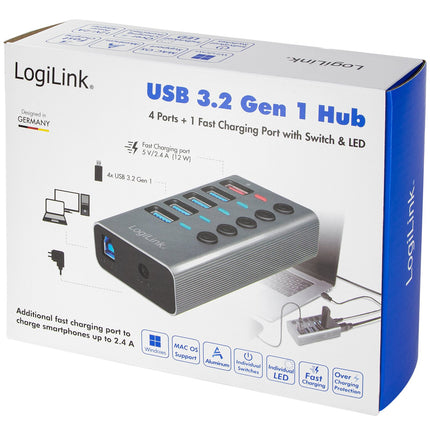USB rozbočovač 4+1 port se samostatnými tlačítky On/Off USB 3.2 Gen 1