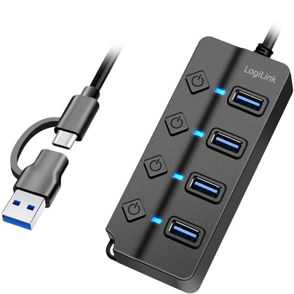 USB rozbočovač 4portový se samostatnými tlačítky On/Off USB-C/USB-A v USB 3.2 Gen1