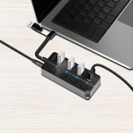 USB rozbočovač 4portový se samostatnými tlačítky On/Off USB-C/USB-A v USB 3.2 Gen1