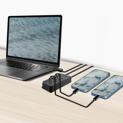 USB rozbočovač 4portový se samostatnými tlačítky On/Off USB-C/USB-A v USB 3.2 Gen1