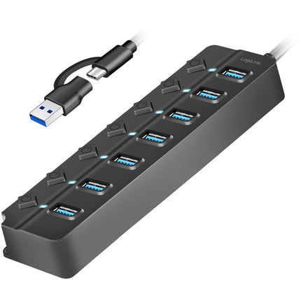 USB rozbočovač 7portový se samostatnými tlačítky On/Off USB-C/USB-A v USB 3.2 Gen1