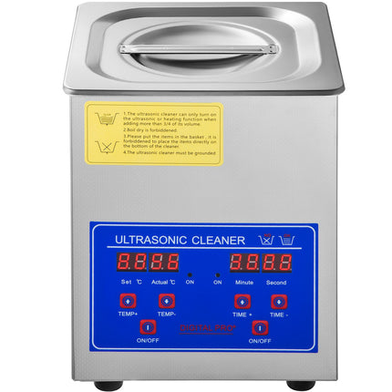 Ultrasonic Cleaner 40kHz, 1.3L Stainless, Digital Timer