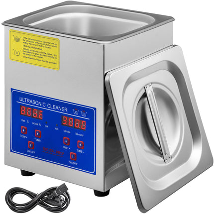 Ultrasonic Cleaner 40kHz, 1.3L Stainless, Digital Timer