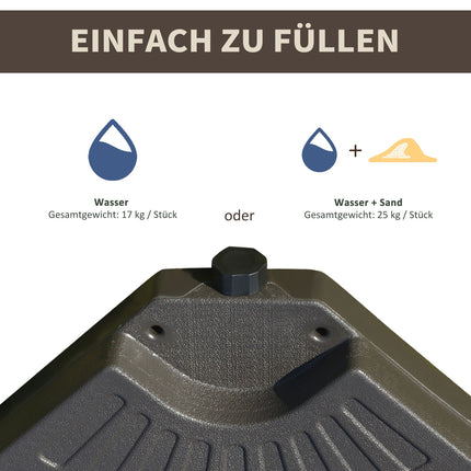 Plnitelný stojan na slunečník z HDPE, kávově hnědý, 17 kg voda / 25 kg písek
