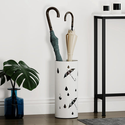Umbrella Stand, Galvanized Steel, Removable Drip Tray, White