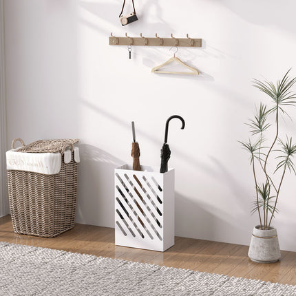 Stojan na deštníky z bílé oceli s háčky a miskou na vodu