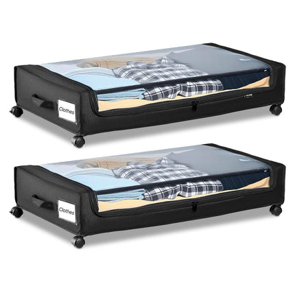 Under Bed Storage Bins With Wheels, Clear Lid, 2-Pack