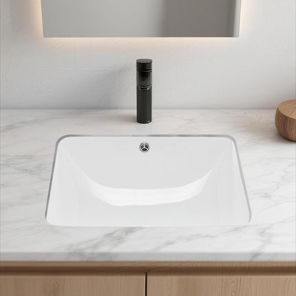 Undermount Bathroom Sink 515 x 385 mm, White Ceramic, Overflow