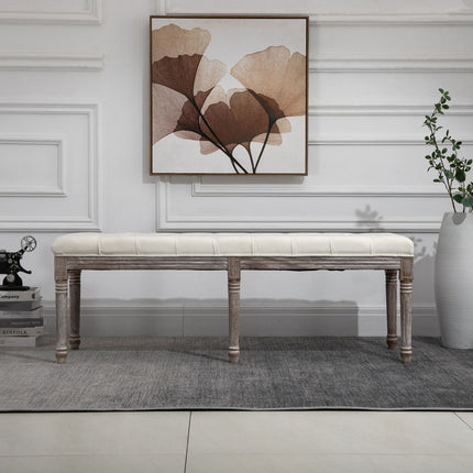 Béžová vintage čalouněná lavice, hladký samet, 142x47x51 Cm