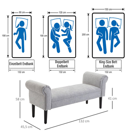 Elegantní světle šedá čalouněná lavice s obloukovými boky