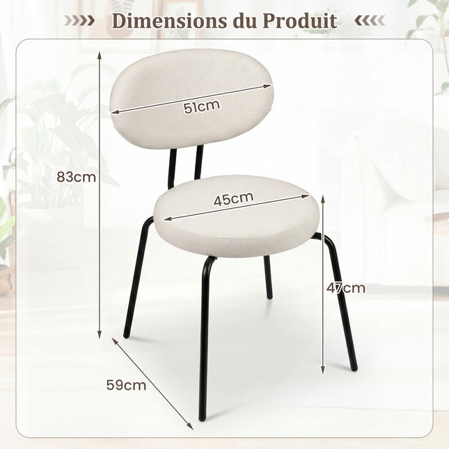 Set van 2 gestoffeerde eetkamerstoelen met gewatteerde rugleuning, wit