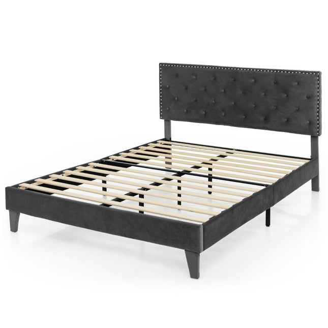 Upholstered Double Bed Frame, 200x180 cm, Grey, with Slats