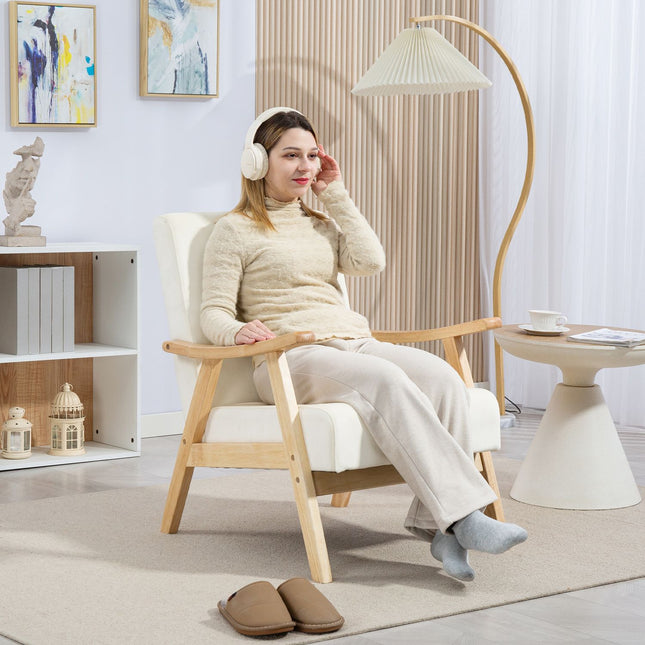 Gestoffeerde fauteuil, schuimvulling, rubberhouten frame, crèmewit