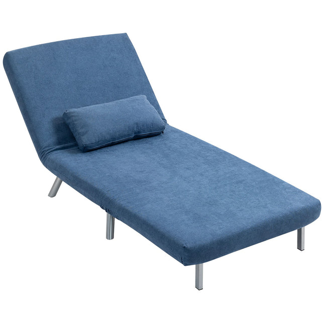 Gestoffeerde fauteuil met bedfunctie, 2-in-1 design, slaapbank, logeerbed, stoffen bekleding, met kussen, blauw