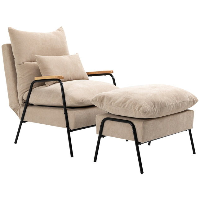 Gestoffeerde fauteuil met voetenbank, relaxfauteuil met relaxfunctie, gestoffeerde stoel, kussen, tv-fauteuil, 68 x 91,5 x 88 cm, beige