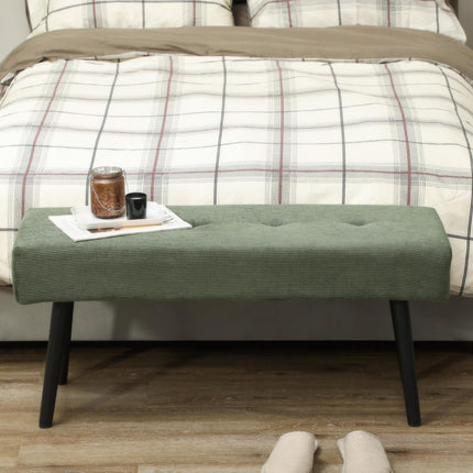 Upholstered bench with corduroy cover, bed bench with metal legs, shoe bench 100 x 36 x 45 cm Green