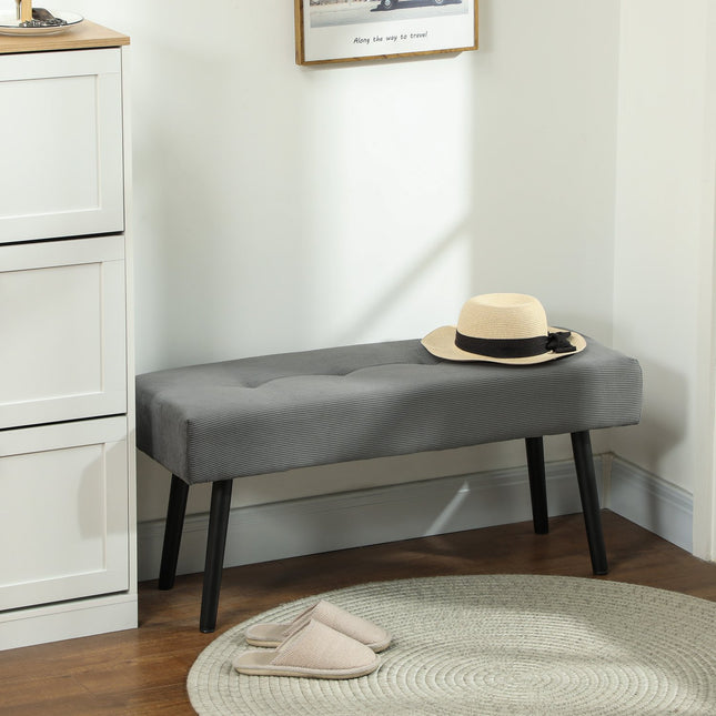 Gestoffeerde bank met corduroy bekleding, bedbank met metalen poten, schoenenbank 100 x 36 x 45 cm grijs