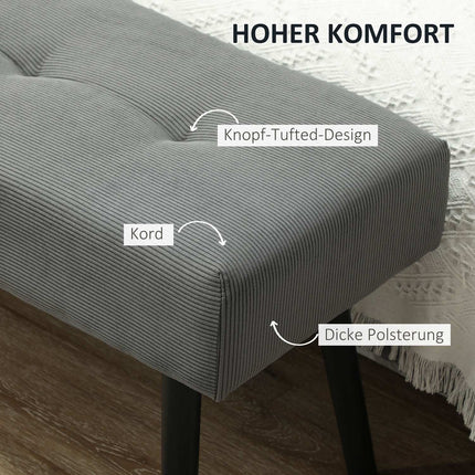 Corduroy Upholstered Bench, 100x36x45 cm, Grey