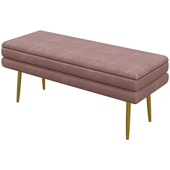 Gestoffeerde bank met opbergruimte, staal, 100 x 37,5 x 42 cm, roze