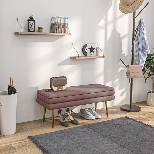 Gestoffeerde bank met opbergruimte, staal, 100 x 37,5 x 42 cm, roze