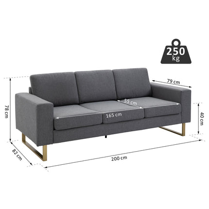 3-seater dark gray upholstered fabric sofa, linen finish