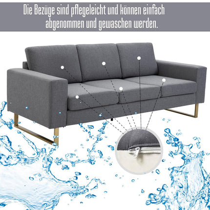 3-seater dark gray upholstered fabric sofa, linen finish