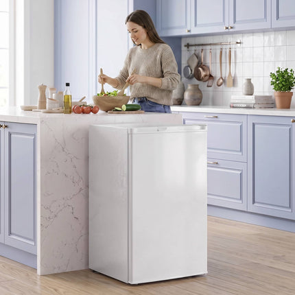 Upright Mini Freezer 85 L with Reversible Door, Adjustable Temperature, White