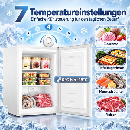 Upright Mini Freezer 85 L with Reversible Door, Adjustable Temperature, White