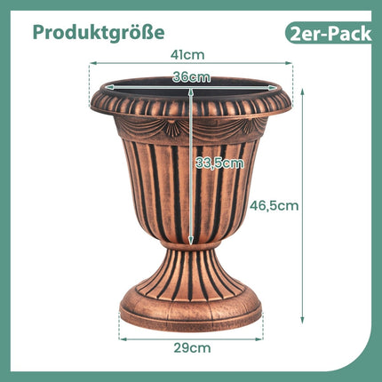 Květináče urna s odvodněním, 46.5cm, sada 2 ks, bronzová