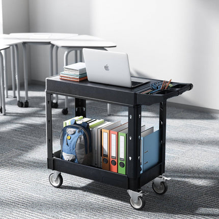 Utility Cart, 2-Tier Plastic, 550-Lb, Locking Casters