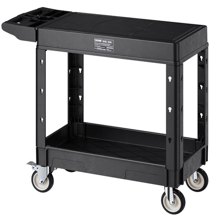 Utility Cart, 2-Tier Plastic, 550-Lb, Locking Casters