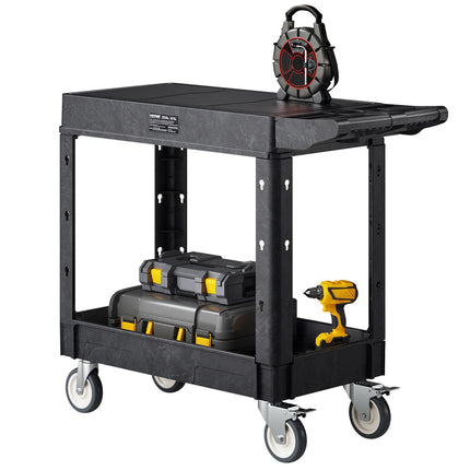 Utility Cart, 2-Tier Plastic, 550-Lb, Locking Casters