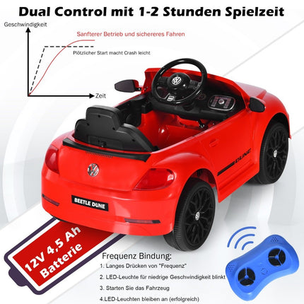 Dětské auto VW Beetle s hudbou a 2 režimy osvětlení včetně dálkového ovládání 2.4G, červená