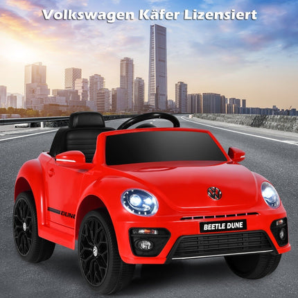 Dětské auto VW Beetle s hudbou a 2 režimy osvětlení včetně dálkového ovládání 2.4G, červená