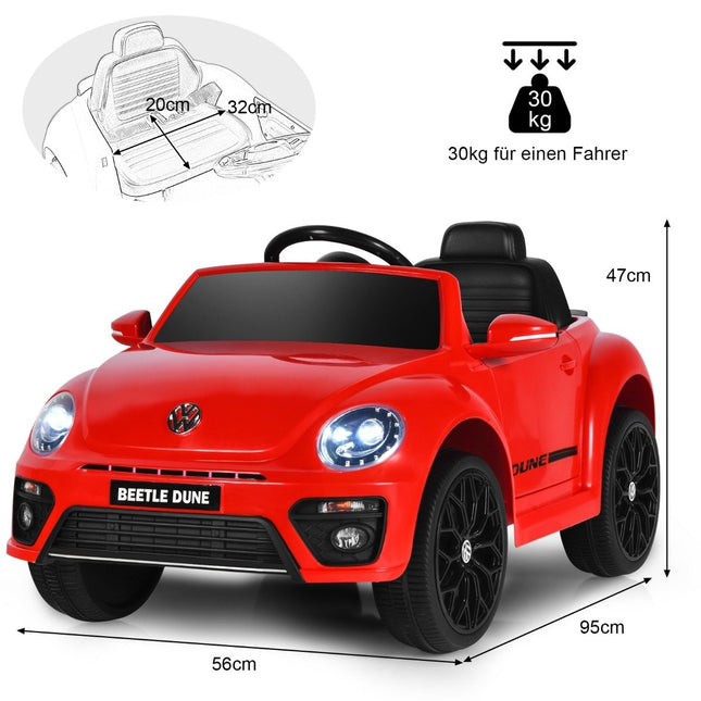 Dětské auto VW Beetle s hudbou a 2 režimy osvětlení včetně dálkového ovládání 2.4G, červená