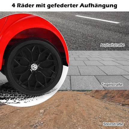 Dětské auto VW Beetle s hudbou a 2 režimy osvětlení včetně dálkového ovládání 2.4G, červená