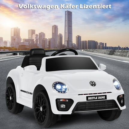 Dětské auto VW Beetle s hudbou a 2 režimy osvětlení včetně dálkového ovládání 2.4G, bílá