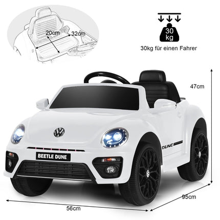 Dětské auto VW Beetle s hudbou a 2 režimy osvětlení včetně dálkového ovládání 2.4G, bílá