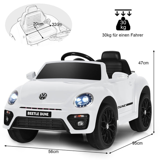 Dětské auto VW Beetle s hudbou a 2 režimy osvětlení včetně dálkového ovládání 2.4G, bílá