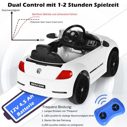 Dětské auto VW Beetle s hudbou a 2 režimy osvětlení včetně dálkového ovládání 2.4G, bílá