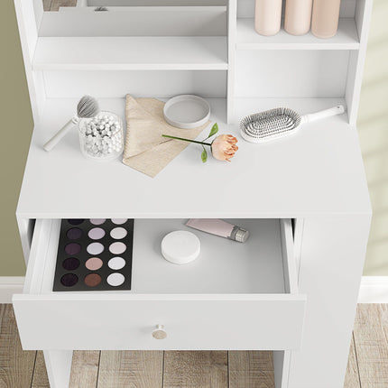 Vanity Table with Mirror, Drawer, White Particleboard