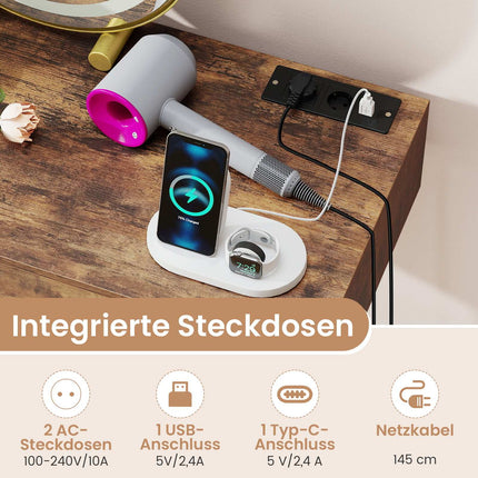 Toaletní stolek se zrcadlem, osvětlením, nabíjecí stanicí a stoličkou