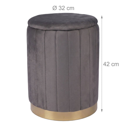 Velvet Storage Stool with Gold Base, Dark Gray, 42x32 cm