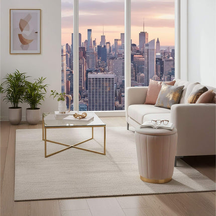 Velvet Storage Stool with Padded Lid and Gold Base