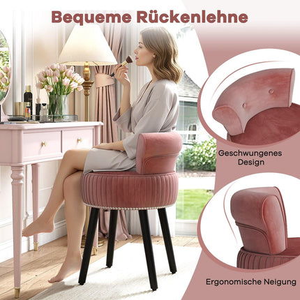 Velvet Vanity Chair with Tufted Backrest, Pink
